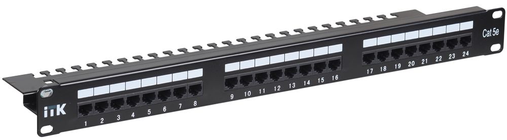 Патч-панель ITK 1U кат. 5Е UTP, 24 порта (IDC Dual)+к/о